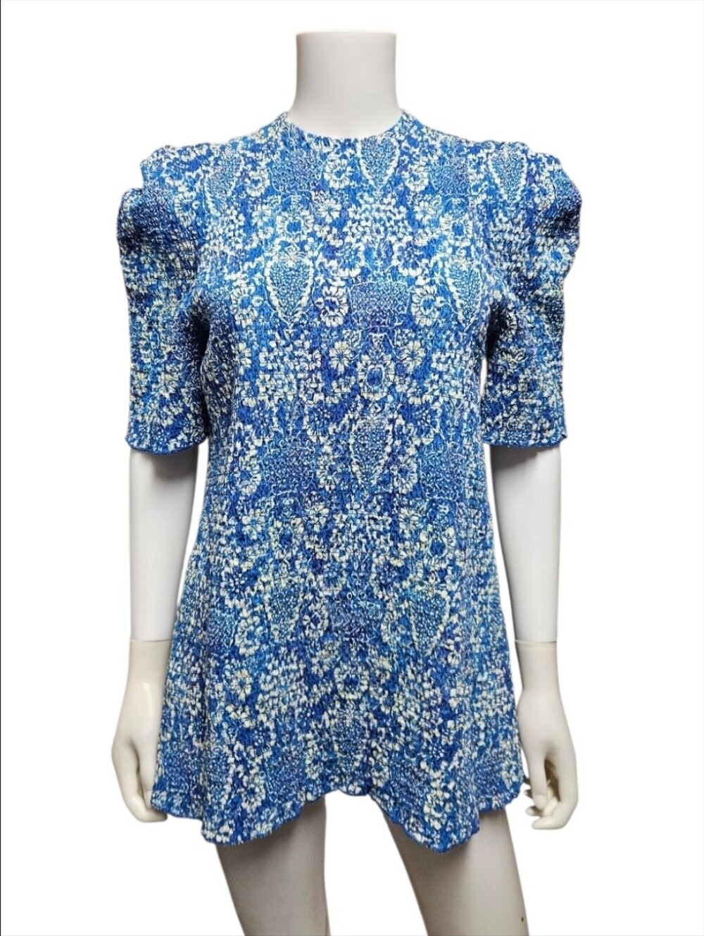 RHODE | Resort Collection Blue Printed Puff Sleeve Mini Dress Small